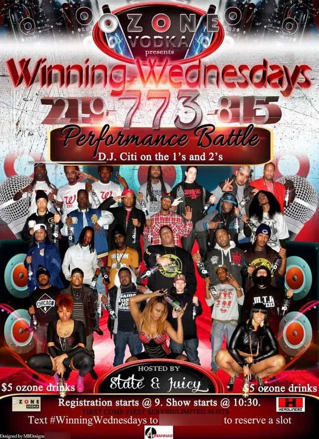 Winning Wednesdays performance battle archival flyer with a group of artists
