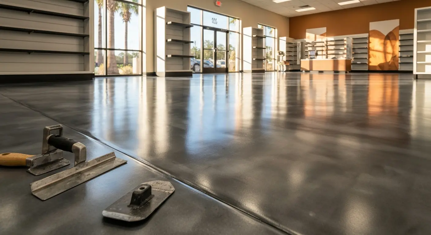 Metallic epoxy in modern retail showroom