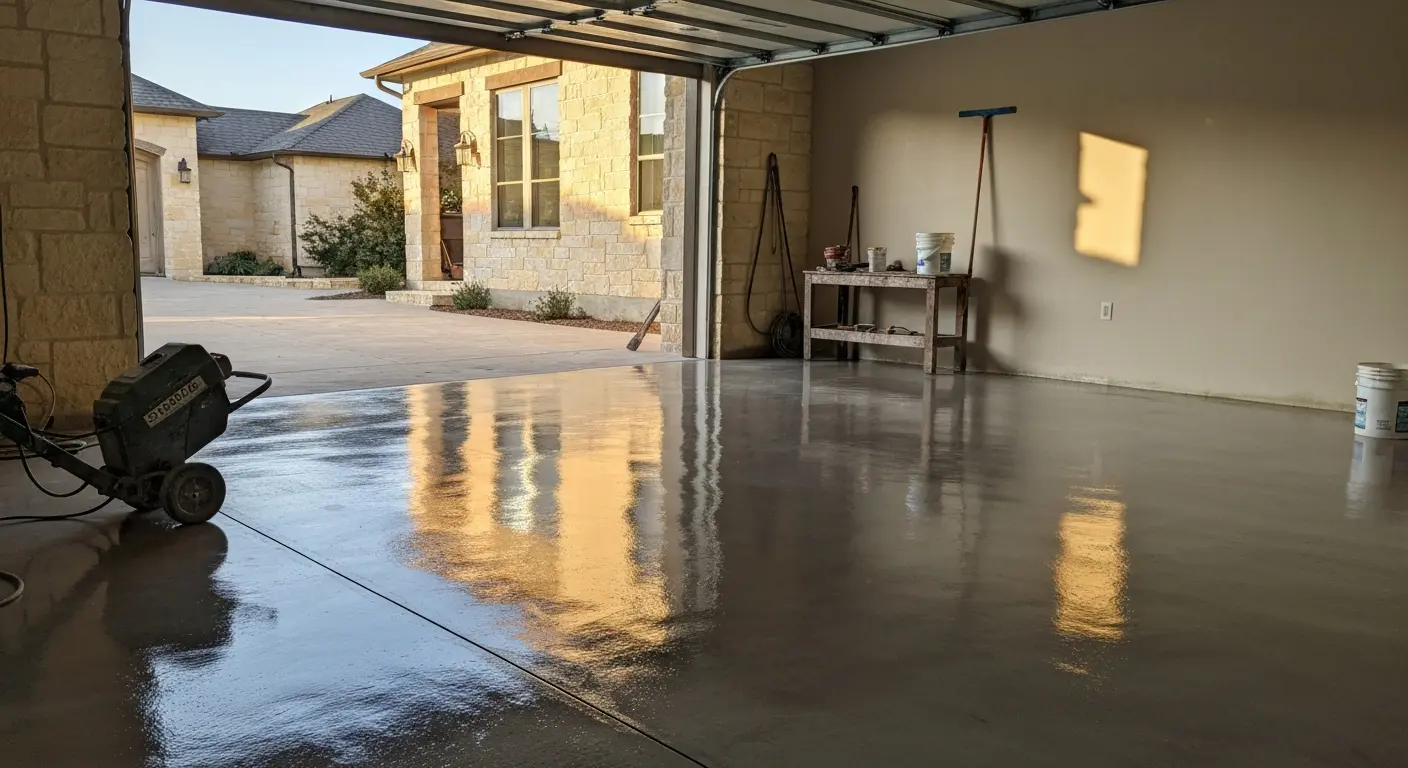 Grind and seal concrete garage floor with glossy finish