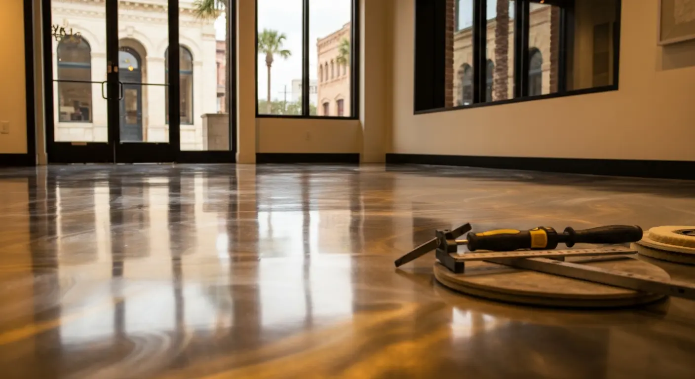 Metallic epoxy retail showroom floor