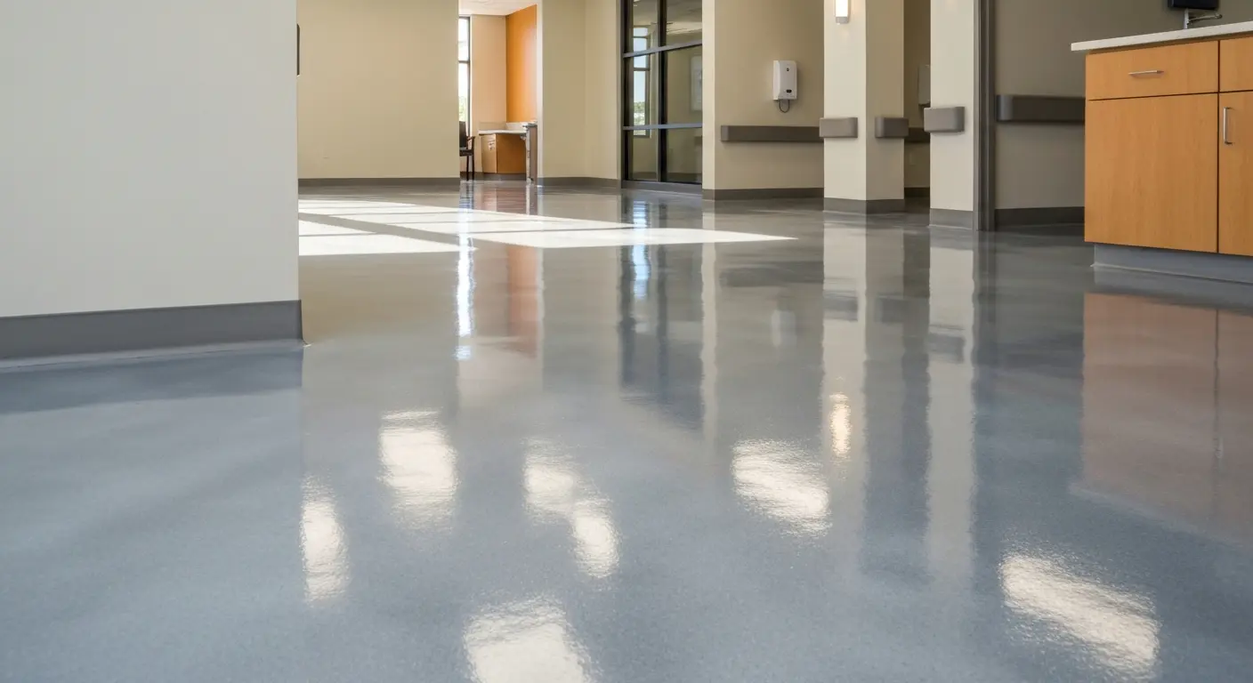 Seamless metallic epoxy in healthcare facility