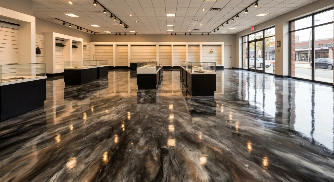 Commercial showroom with metallic epoxy floor