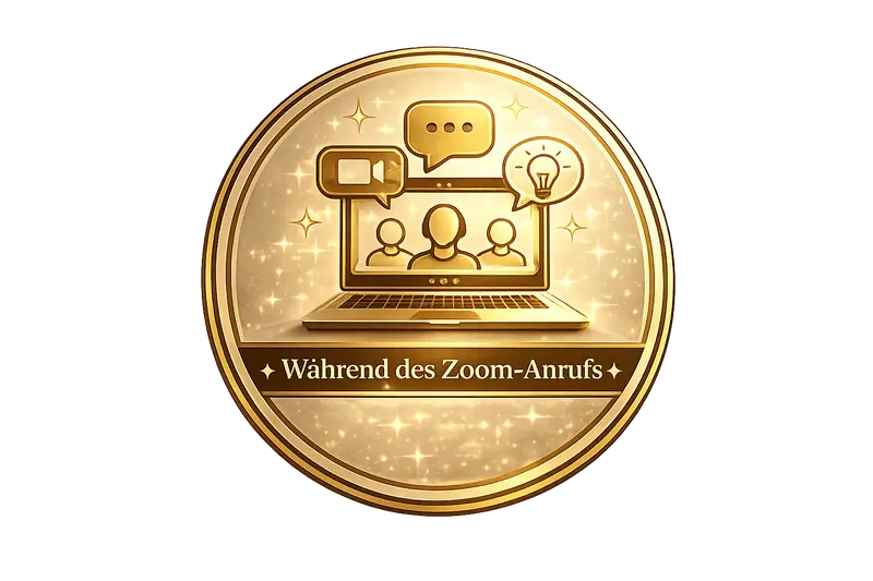 Illustration premium représentant un appel Zoom découverte autour des voyages, avec ordinateur portable, participants en visioconférence et ambiance élégante dorée