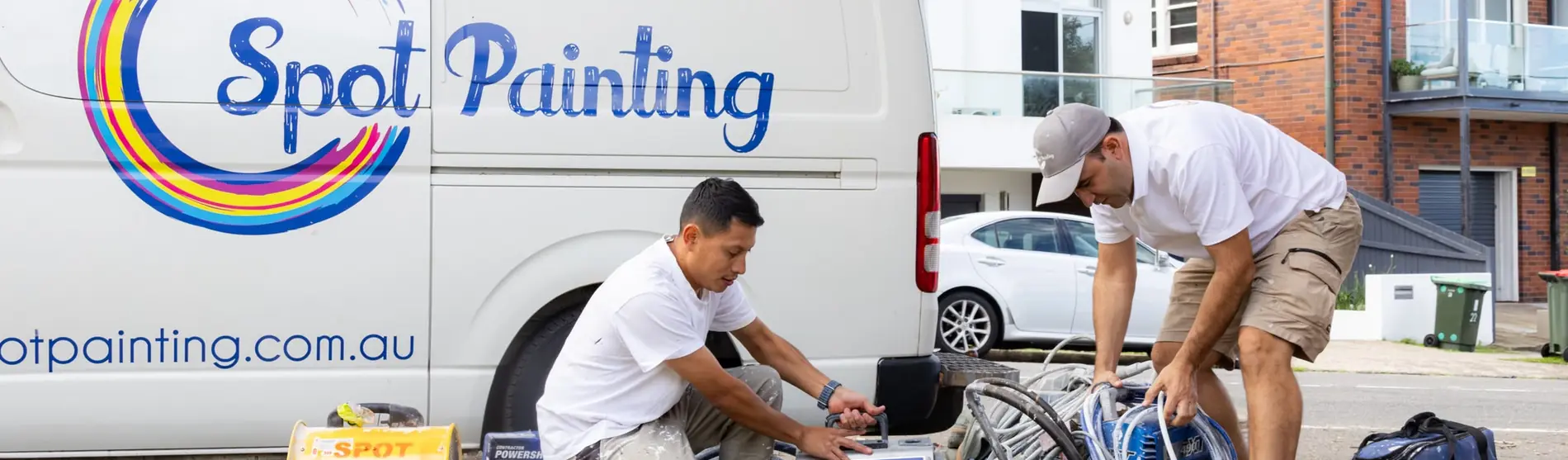 Spot Painting team unloading equipment from the branded van on site in Sydney