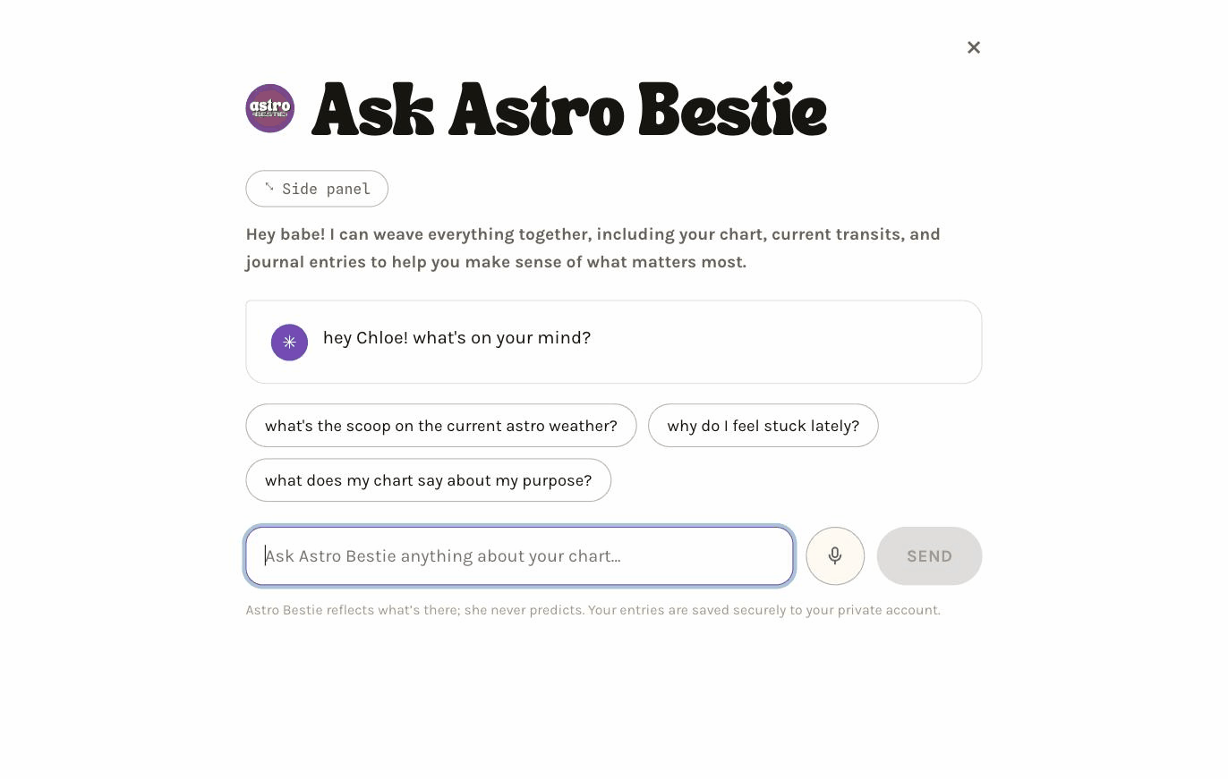 The Ask Astro Bestie chat screen