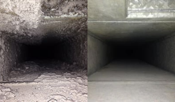 Before and after air duct cleaning
