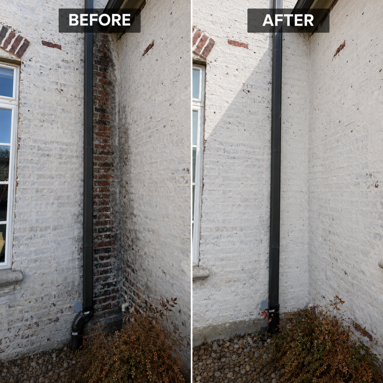 Before and after brick wall repair by Pfleger Masonry, Inc. — Arlington, TX