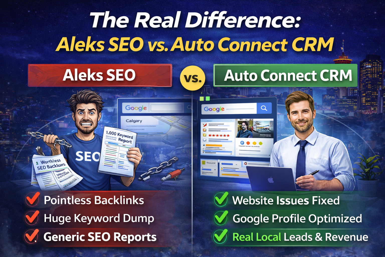 The Real Difference: Aleks SEO vs. Auto Connect CRM