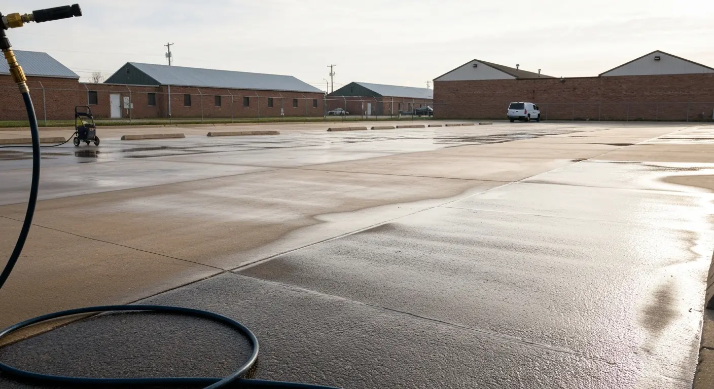 Concrete parking lot cleaning