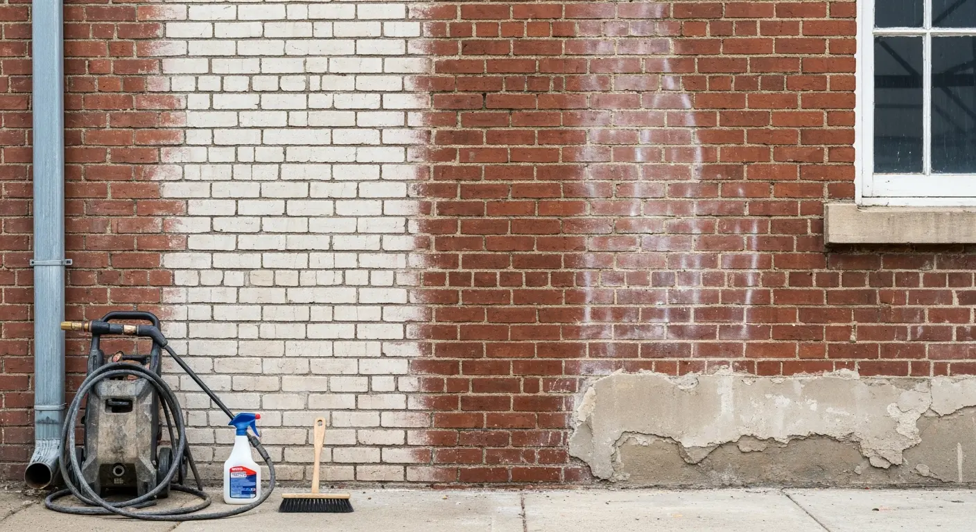 Graffiti removal from brick wall