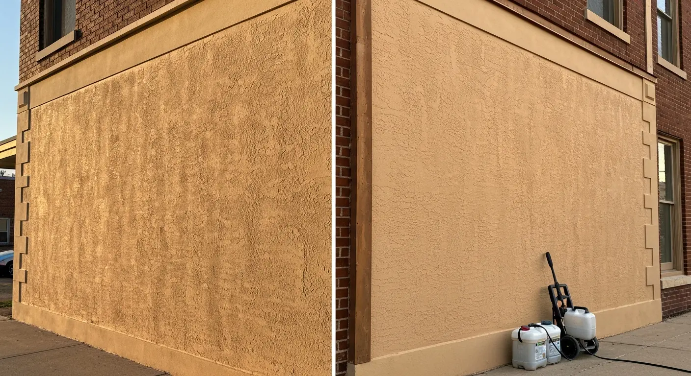 Stucco surface graffiti cleaning