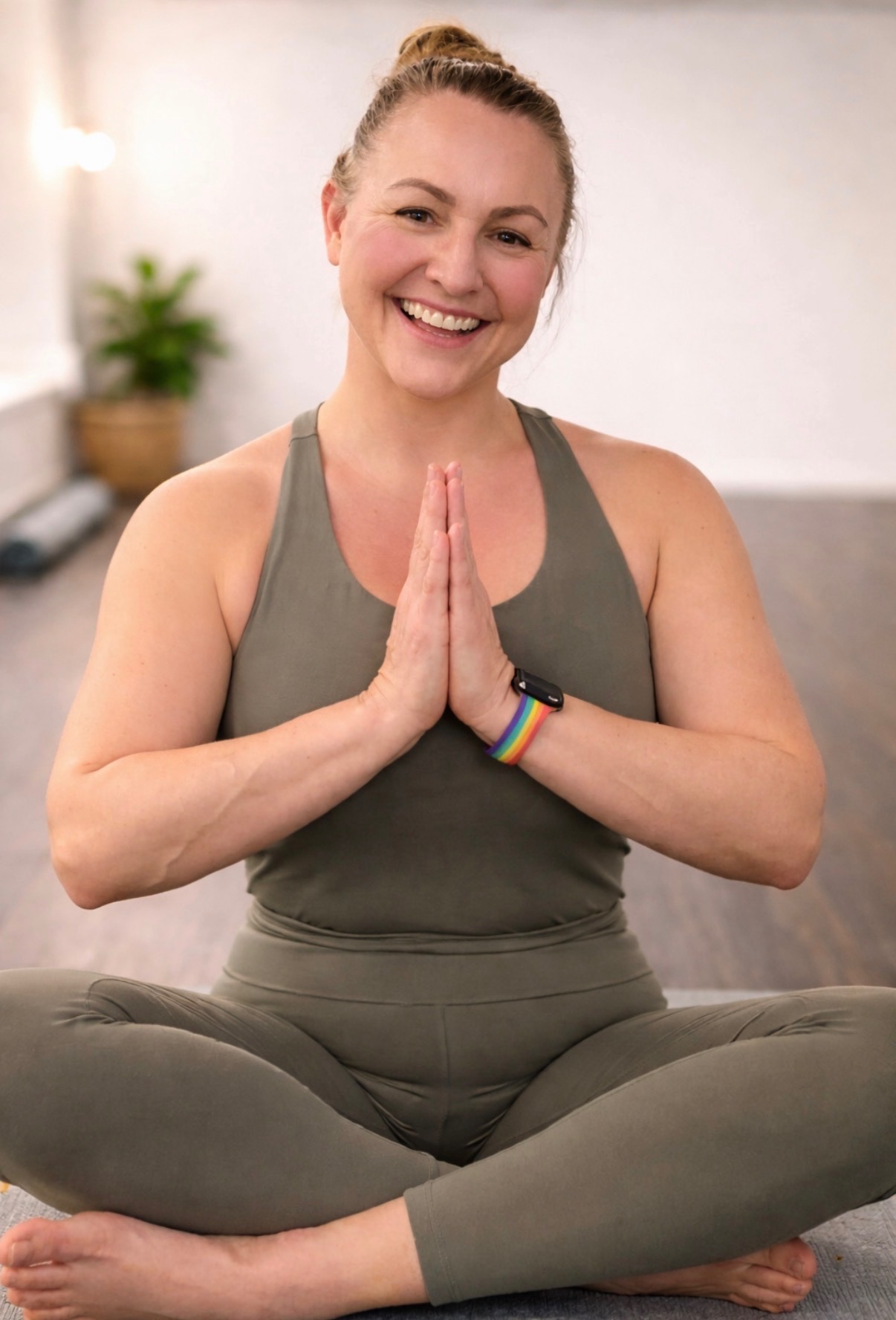 Amy Word, sound healer and yoga teacher, seated in a calm meditation pose
