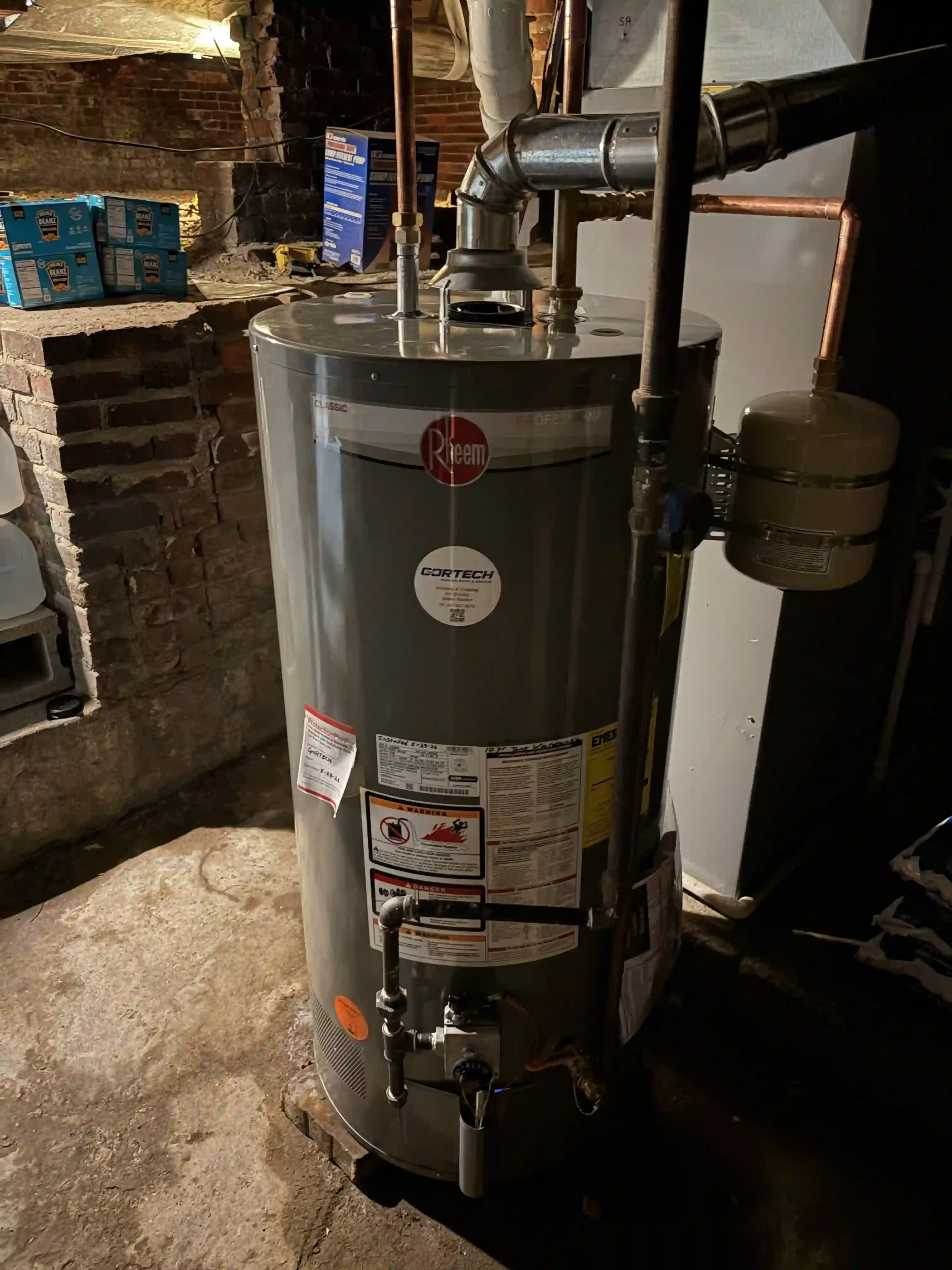 Installed Rheem water heater