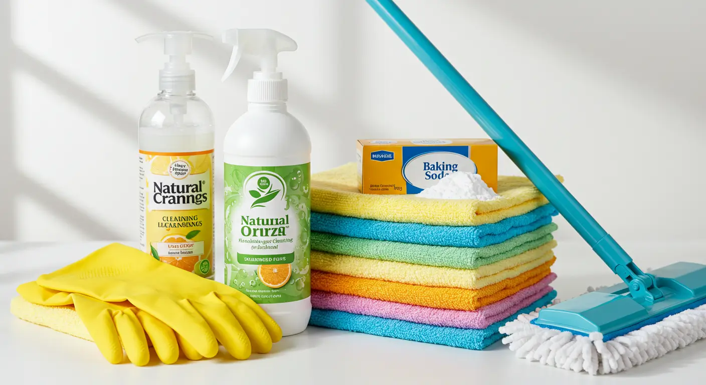 Airbnb turnover cleaning checklist with cleaning supplies prepared for rental property Airbnb turnover cleaning checklist with cleaning supplies prepared for rental property