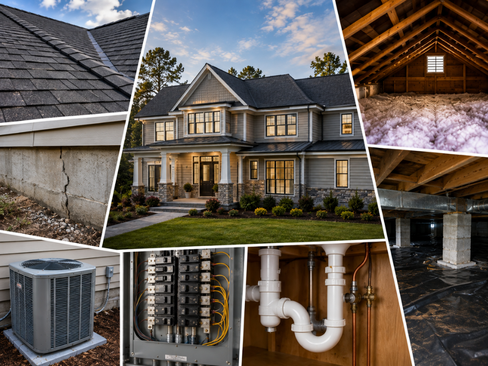 Home inspection in Nashville TN showing roof, attic, foundation, HVAC, electrical, plumbing, and crawl space