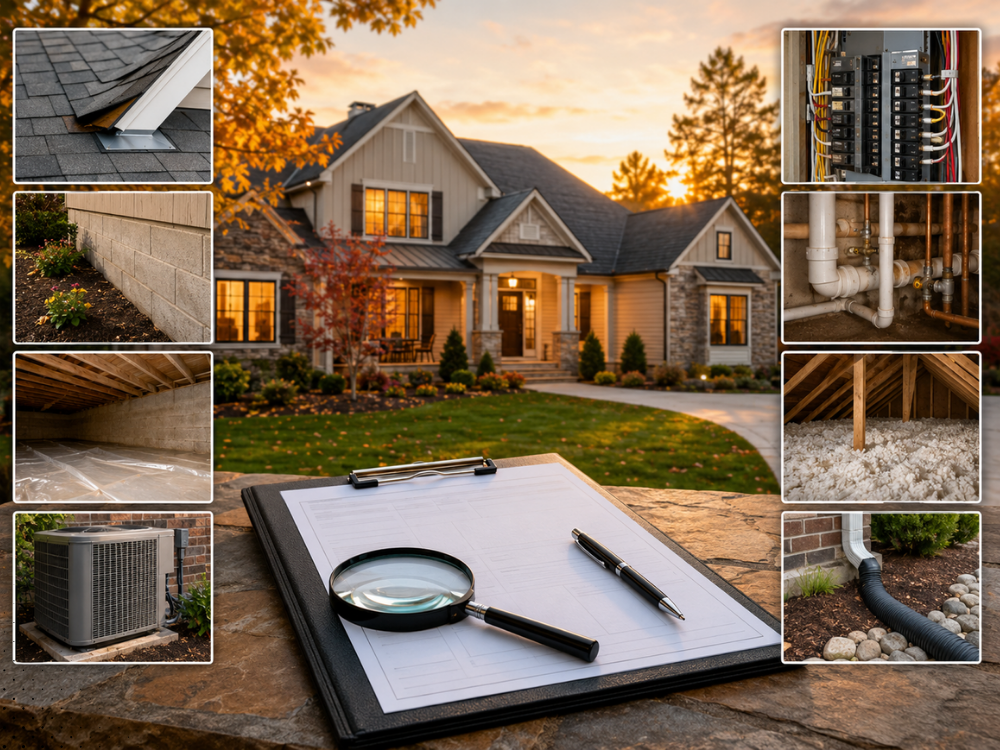 Pre-listing home inspection showing roof, electrical, plumbing, crawl space, HVAC, attic, and drainage components in Nashville TN