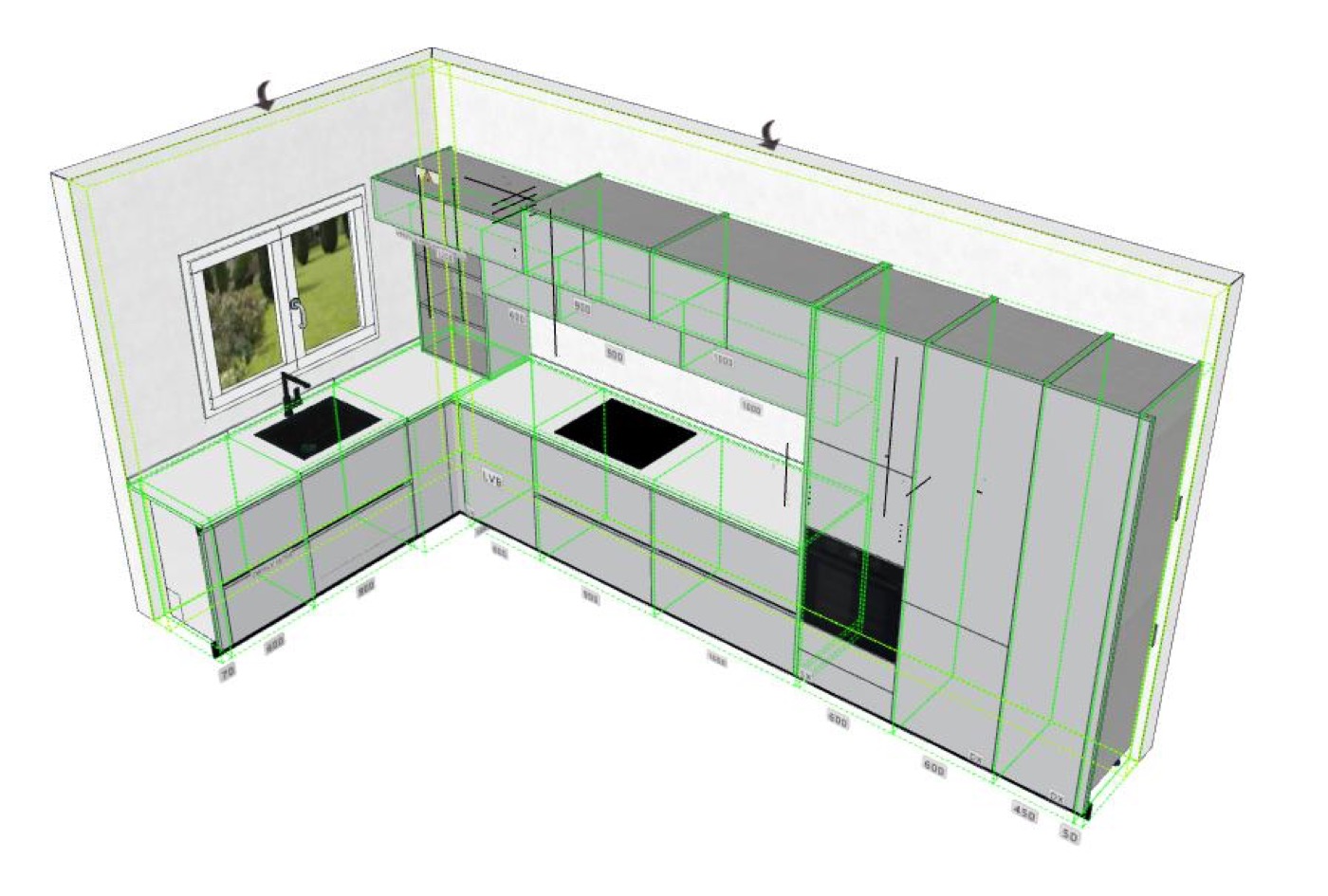 Plano 3D con medidas exactas de cocina Neospazio