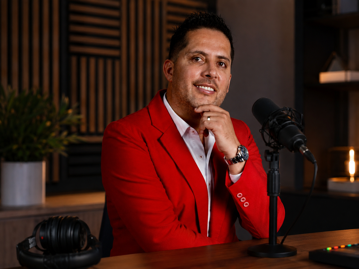 Jorge Serratos grabando el podcast Sinergéticos en vivo