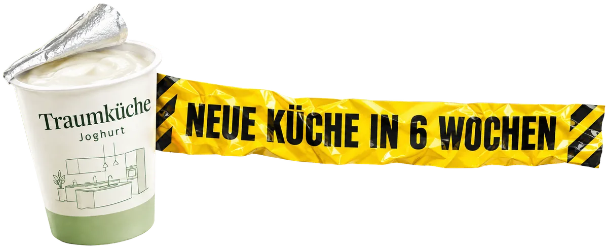 Joghurtbecher Traumküche mit Absperrband: Neue Küche in 6 Wochen