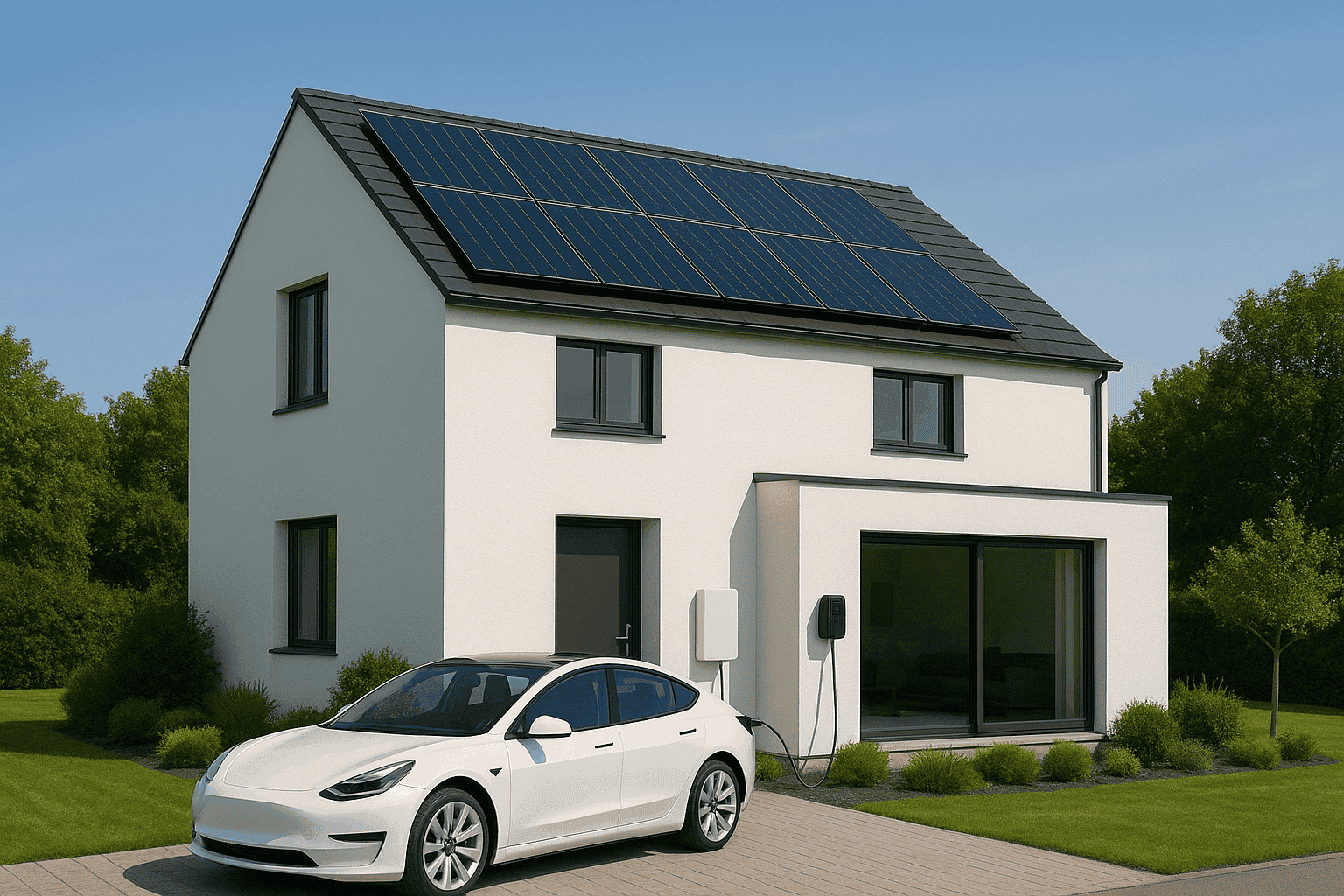 Woning met zonnepanelen en laadpaal voor elektrotechnische installaties door Grotenhuis Installatietechniek