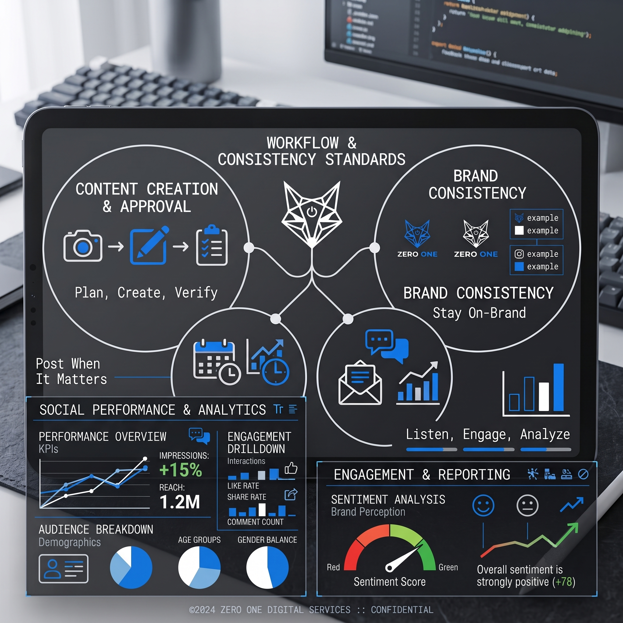 Social media workflow and analytics dashboard