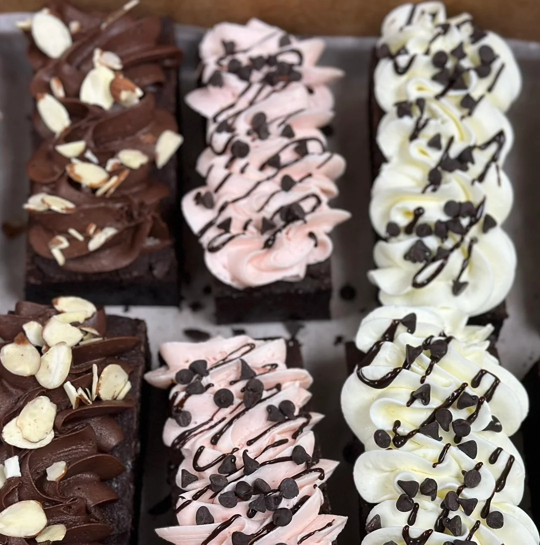 Decadent brownie bites with assorted toppings