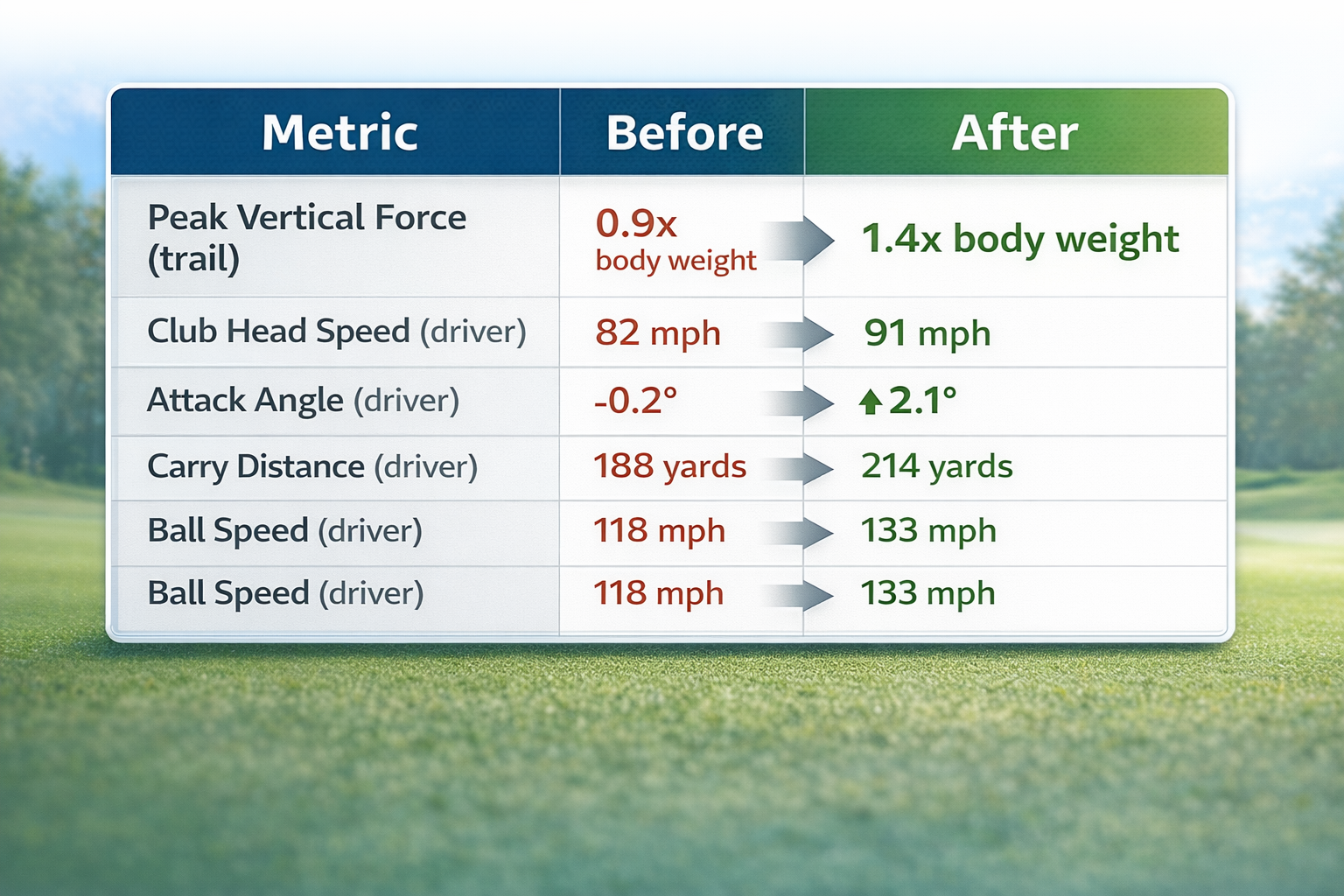 Golf performance improvement comparison chart