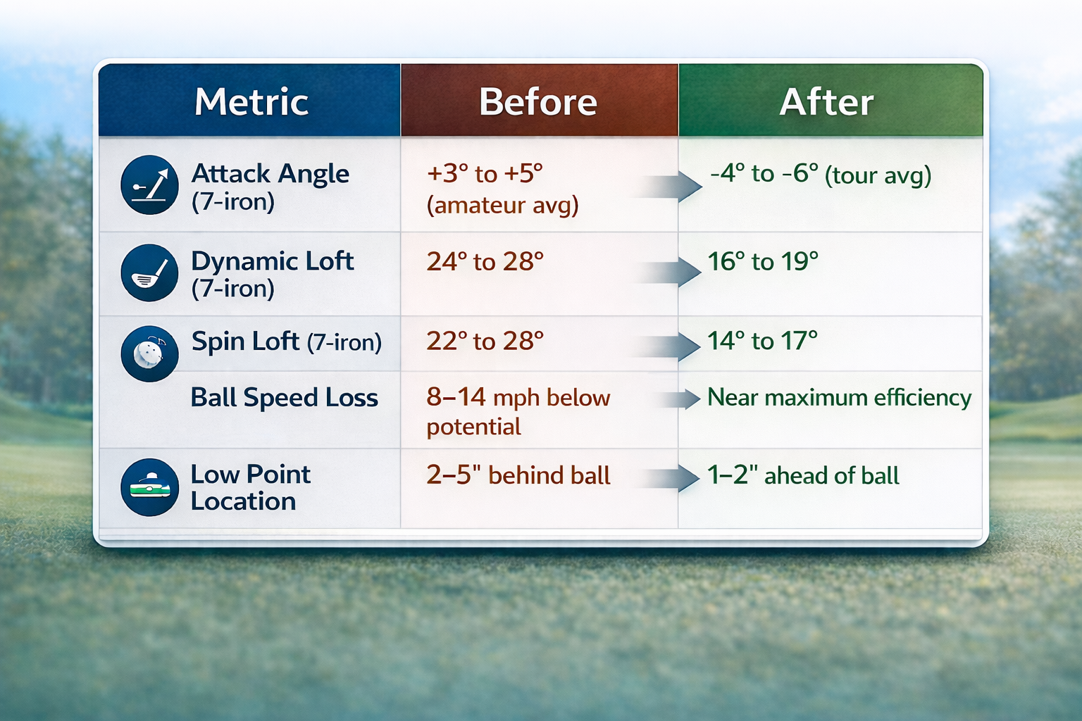 Golf swing improvement comparison chart