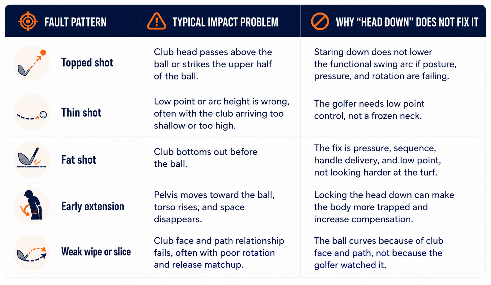 Golf fault patterns and fixes chart Golf fault patterns and fixes chart