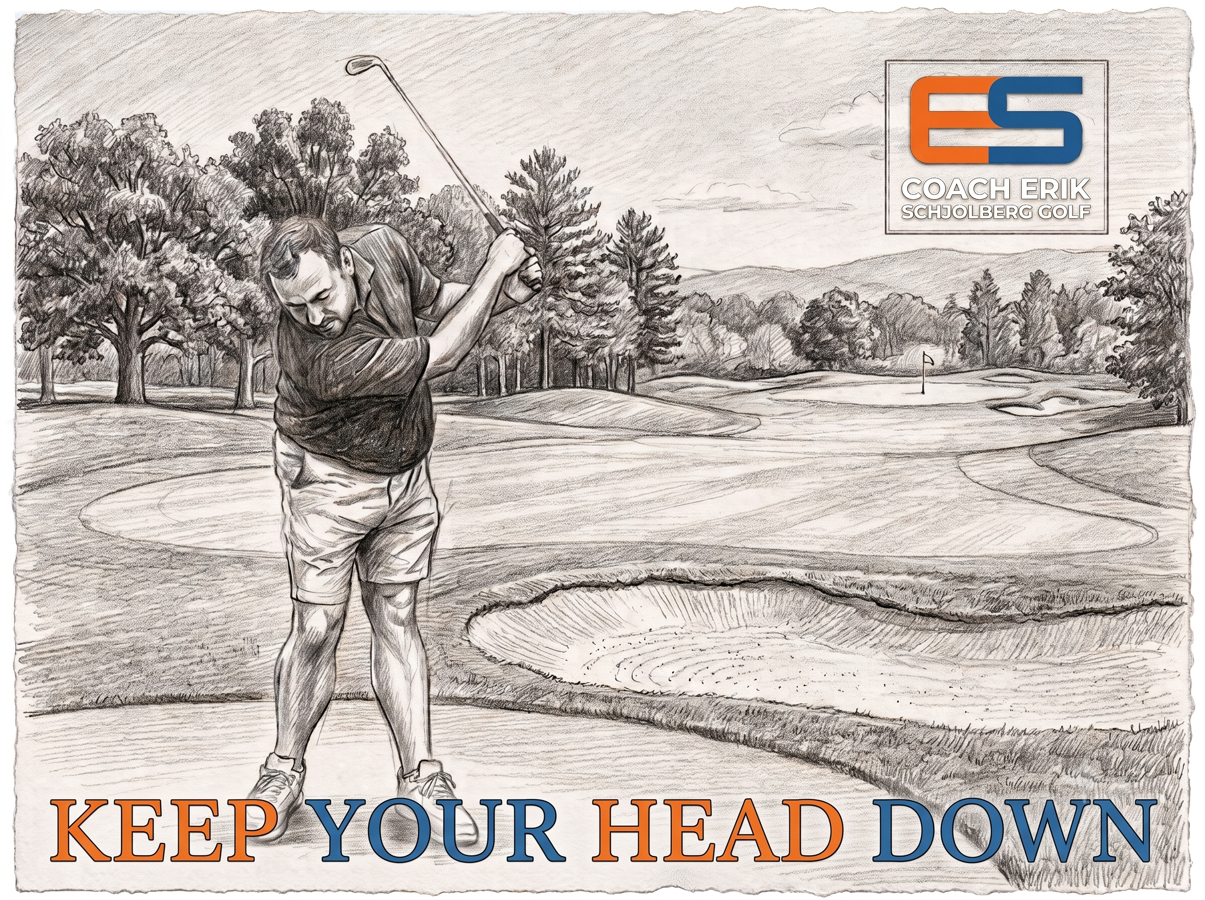 Golfer with their head down on the ball for the whole swing