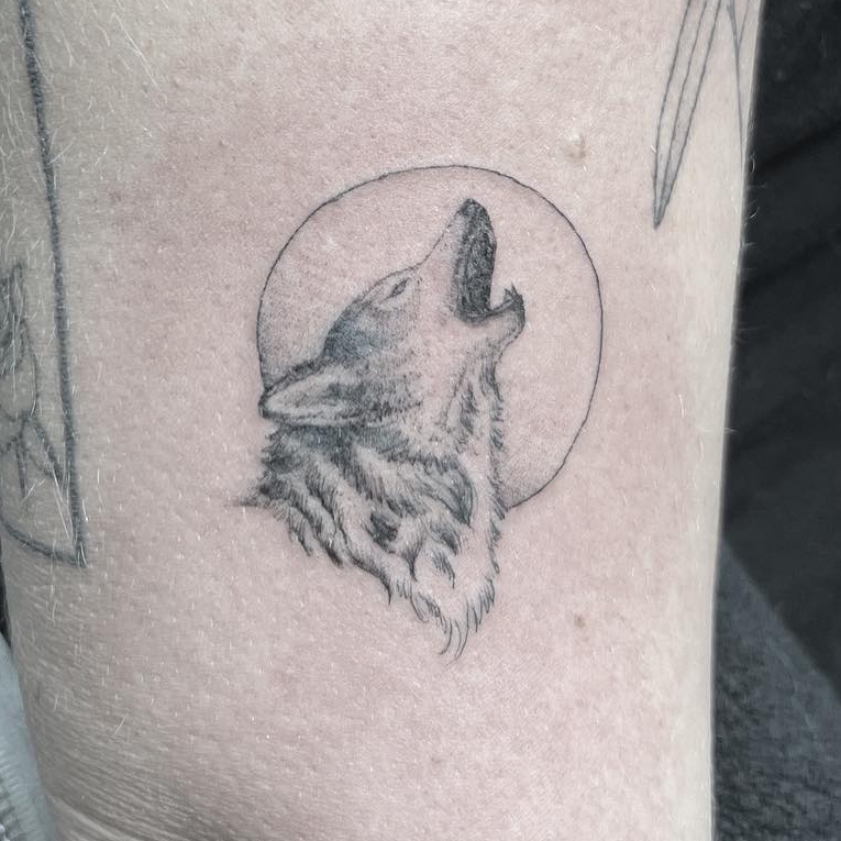 Cowboy puppy tattoo fine line Micro realism