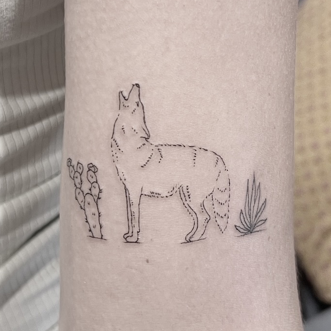 Detailed Horse with a flower tattoo fine line