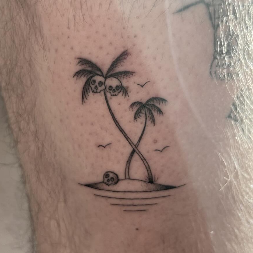 Cowboy hat and the desert tattoo fine line