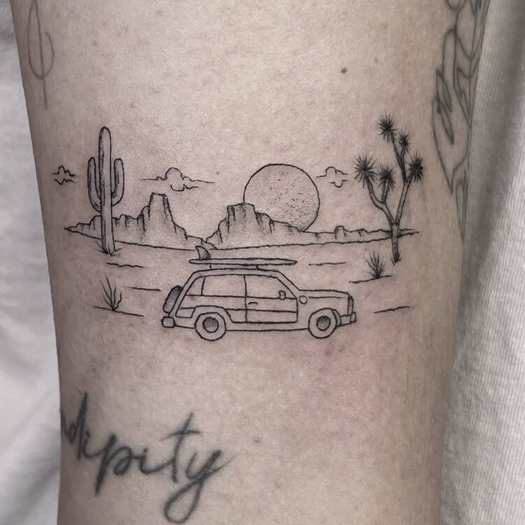 Cowboy puppy tattoo fine line Micro realism