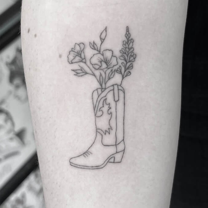 Cowboy girl dancing tattoo fine line