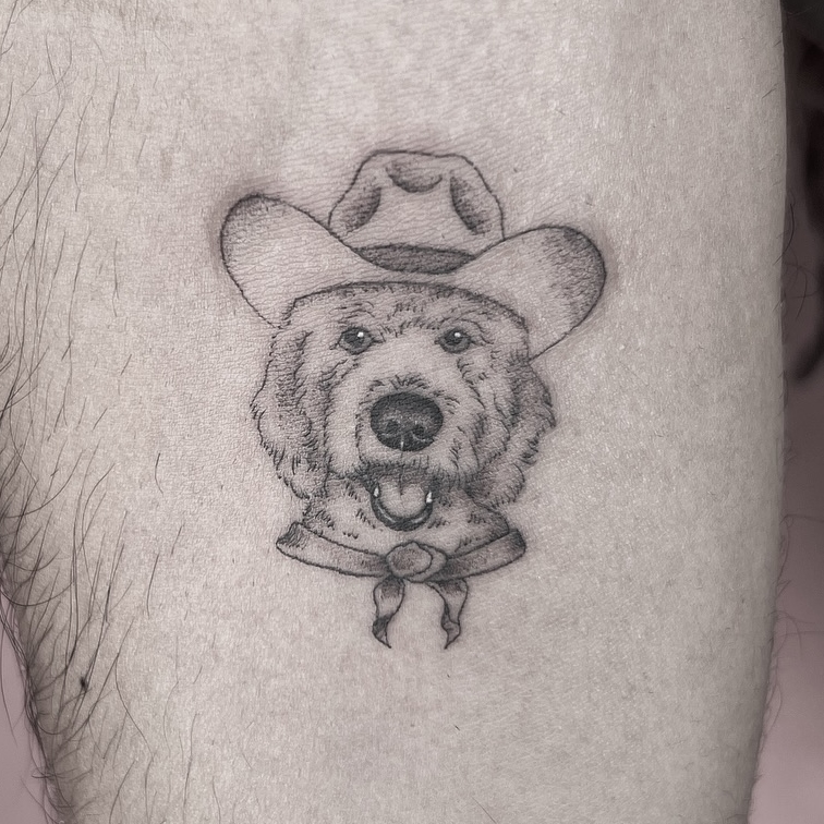 Cowboy girl dancing tattoo fine line