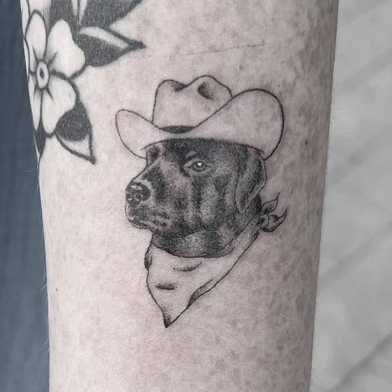 Cowboy girl dancing tattoo fine line