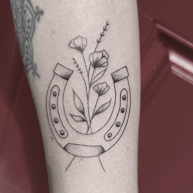 Cowboy girl dancing tattoo fine line