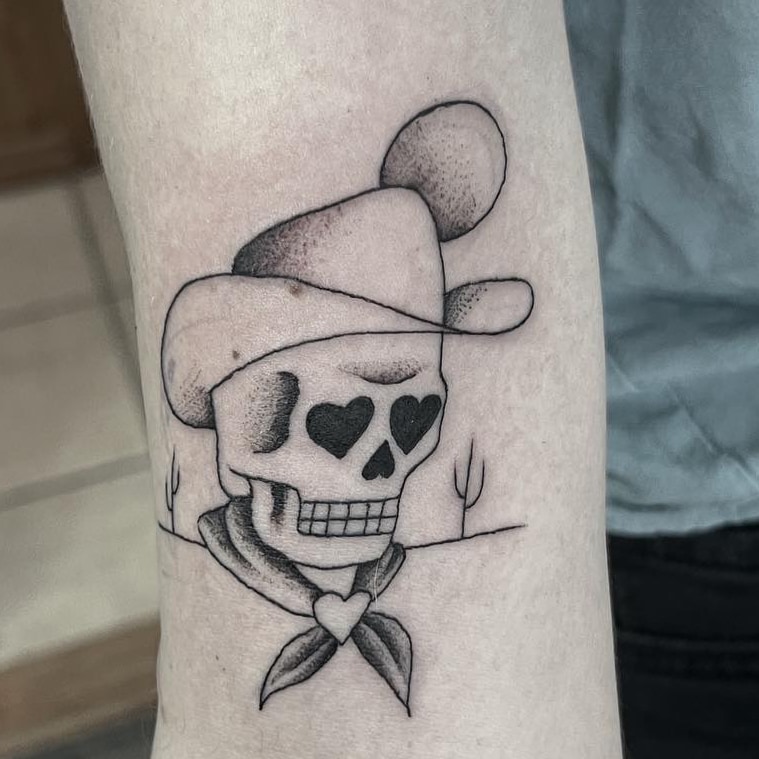 Cowboy girl dancing tattoo fine line