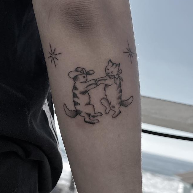 Cowboy puppy tattoo fine line Micro realism