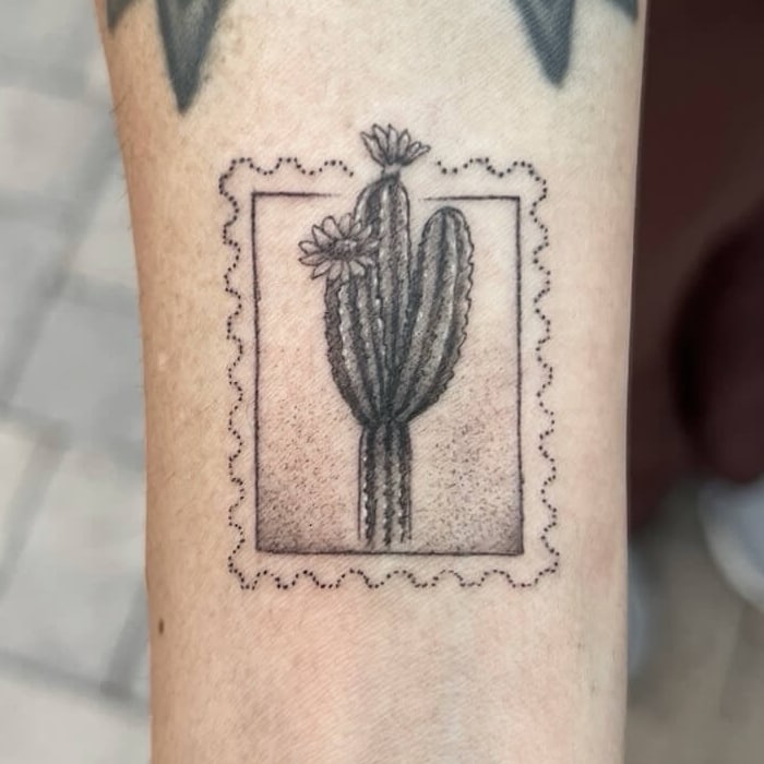 Fine line tattoo cowboy girl at disco