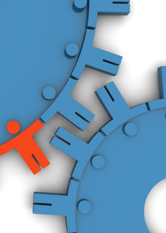 Gear-shaped human figures symbolizing the Emotional Footprint® Coach’s role in driving transformation—one red figure representing breakthrough change among blue figures. Learn the clinically proven Biko® Method for emotional healing, trauma-informed coaching, and subconscious transformation.