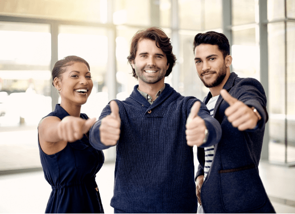 Three smiling individuals giving thumbs up, symbolizing client success with Emotional Footprint® Coach Certification. Learn the clinically tested Biko® Method to deliver rapid emotional healing, subconscious block clearing, and permanent transformation.