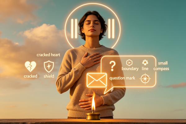 A mindful pause between reaction and response, showing a person decoding anger like a message instead of reacting automatically. A mindful pause between reaction and response, showing a person decoding anger like a message instead of reacting automatically.