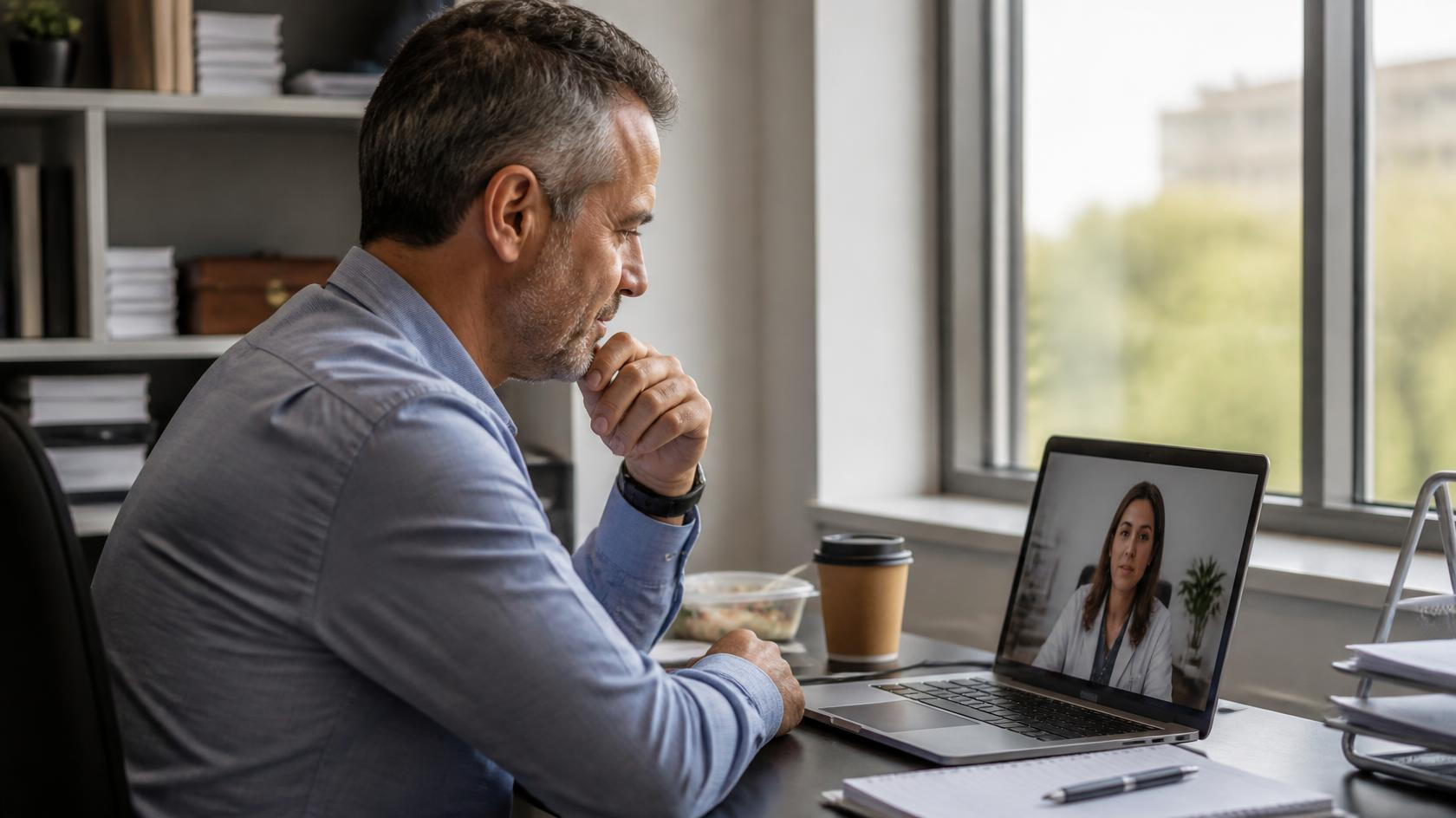 Man meeting with his functional medicine provider via concierge telehealth for testosterone therapy