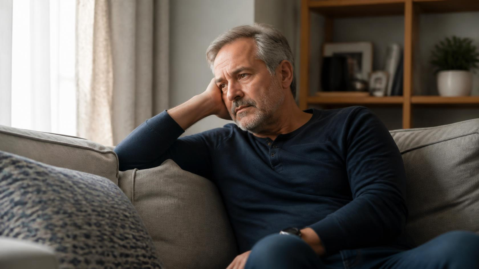 Man experiencing fatigue and low energy from low testosterone and andropause
