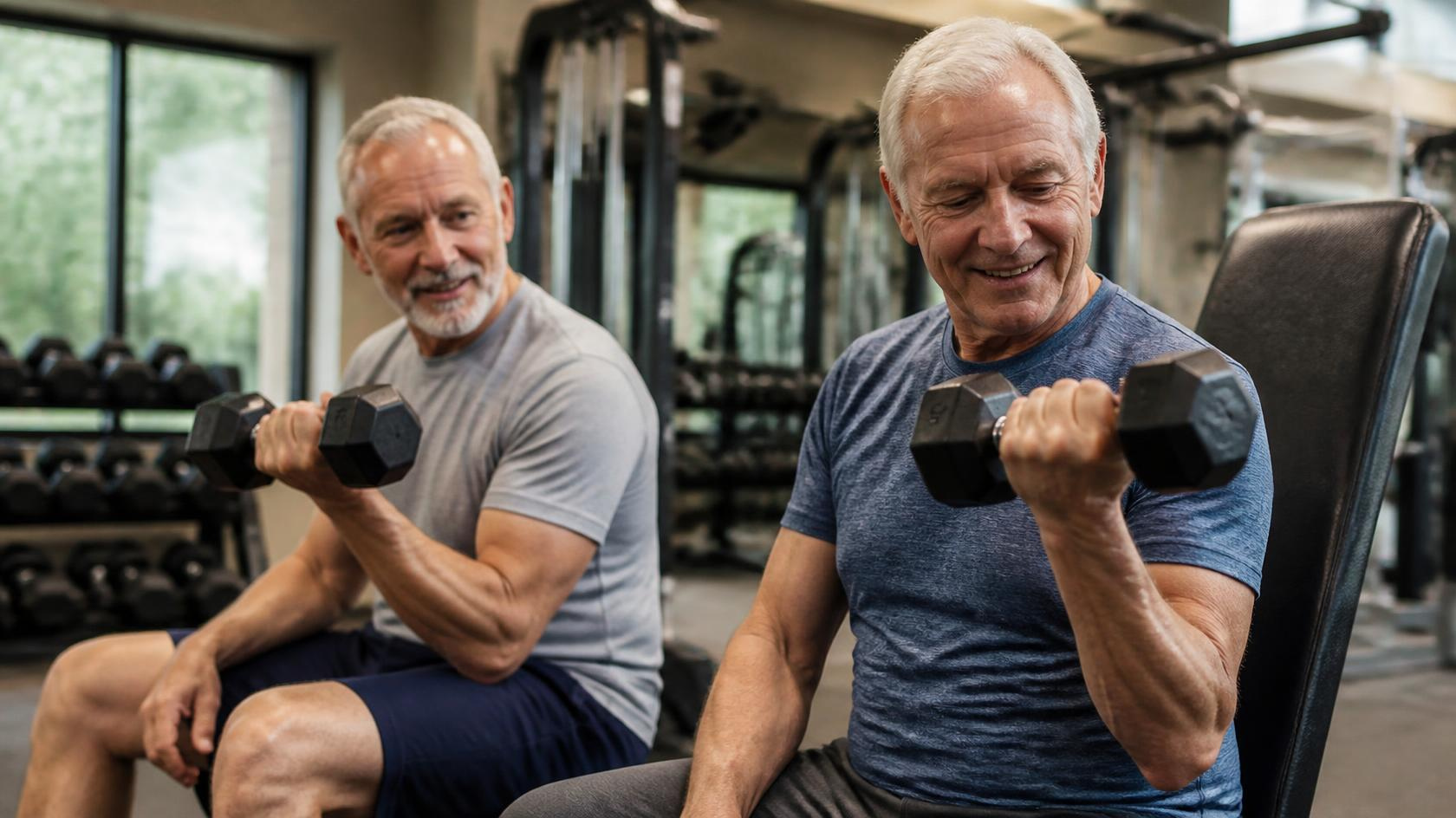 Older man showing strength, energy, and vitality with optimized testosterone levels