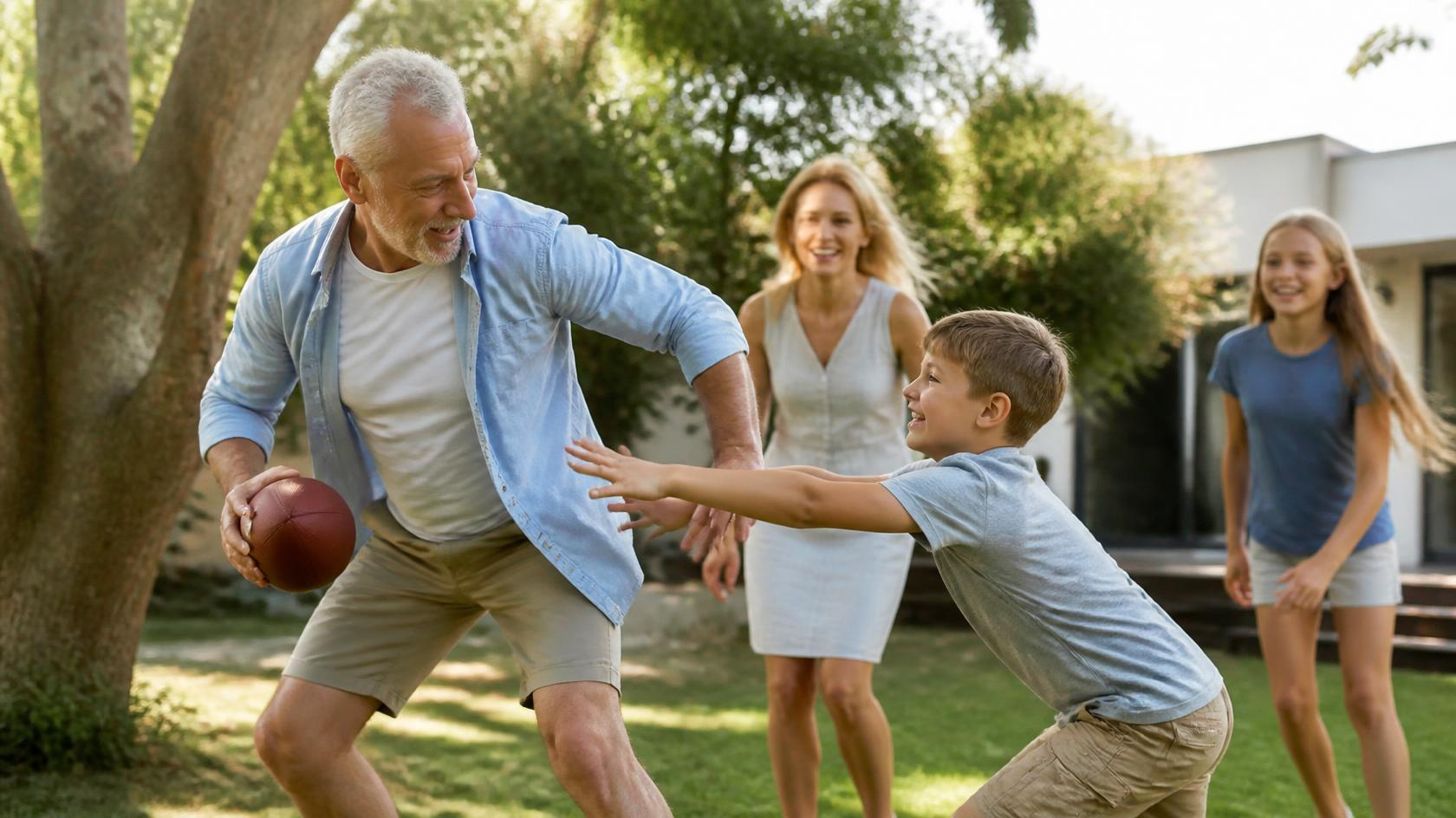 Man playing with his children and enjoying family life with restored energy and vitality