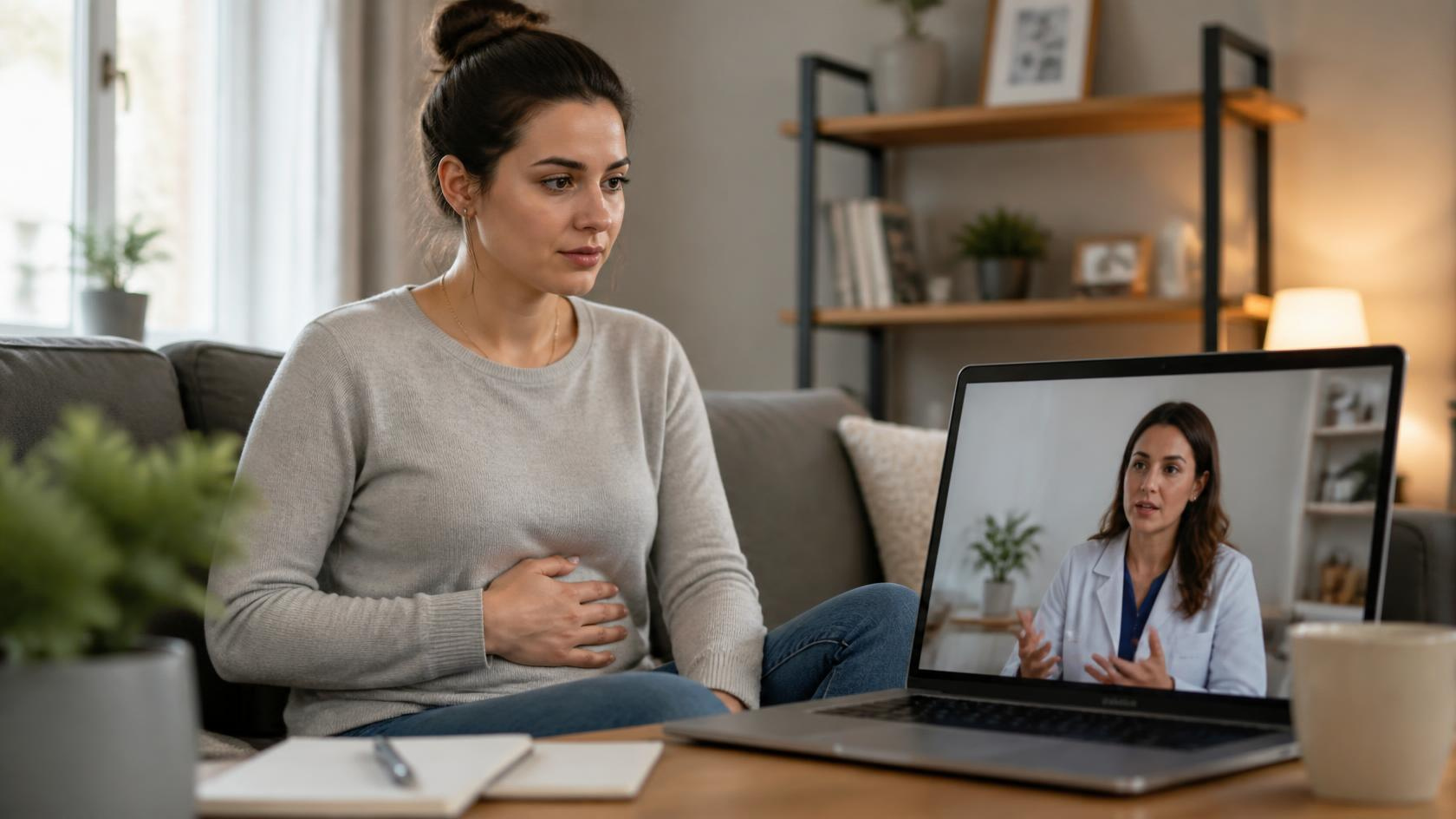 Patient meeting with their functional medicine provider via concierge telehealth for gut care