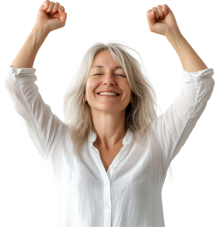 A widow celebrating her financial confidence